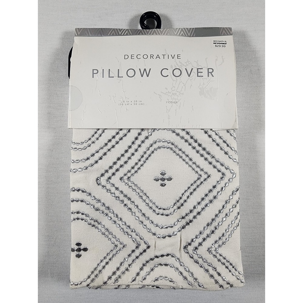 Bed Bath & Beyond Abanico Silver Geometric Embroidered Pillow Cover 20x20 Cream‎